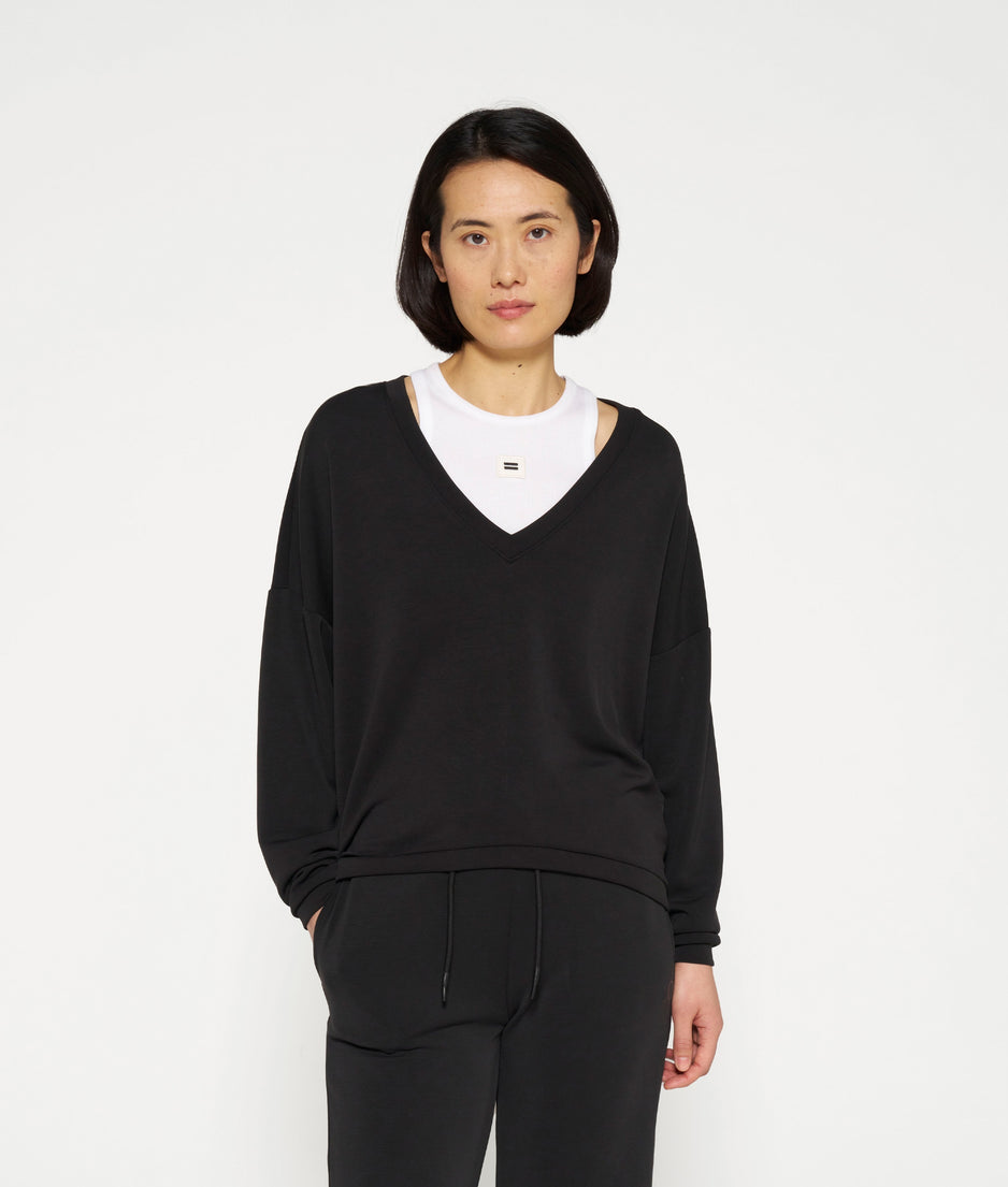 v-neck sweater scuba | black