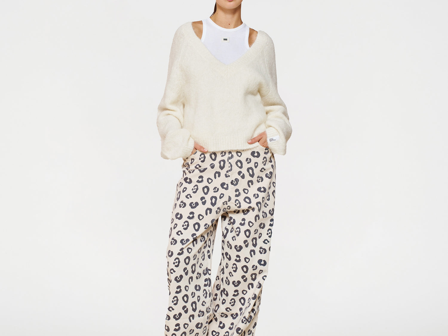 wide twill pants leopard | light natural