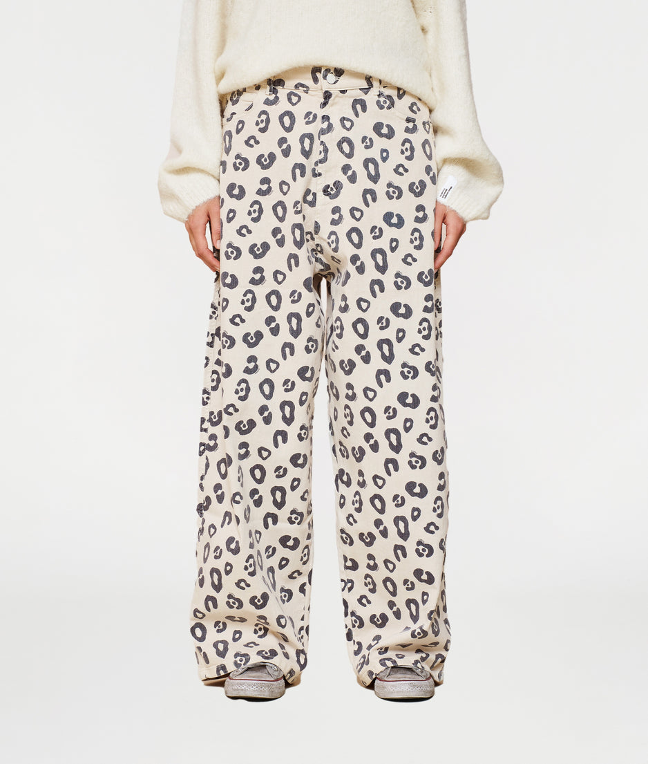 wide twill pants leopard | light natural