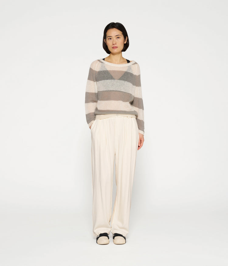 thin knit sweater stripes | ecru/sage