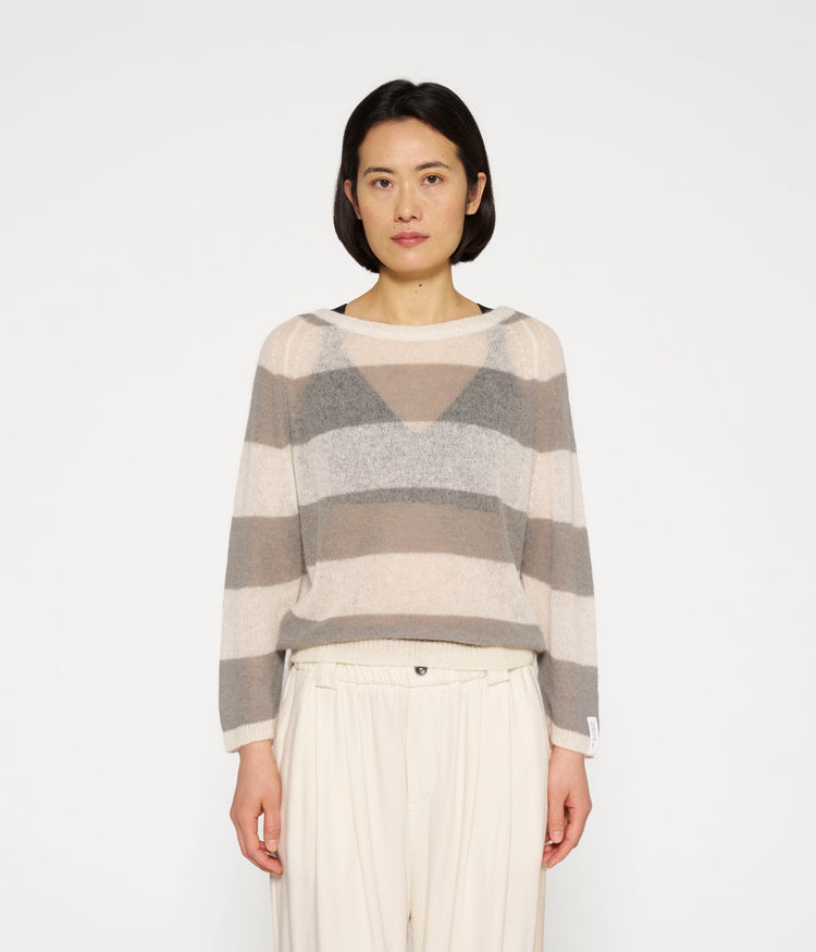 thin knit sweater stripes | ecru/sage