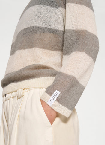 thin knit sweater stripes | ecru/sage