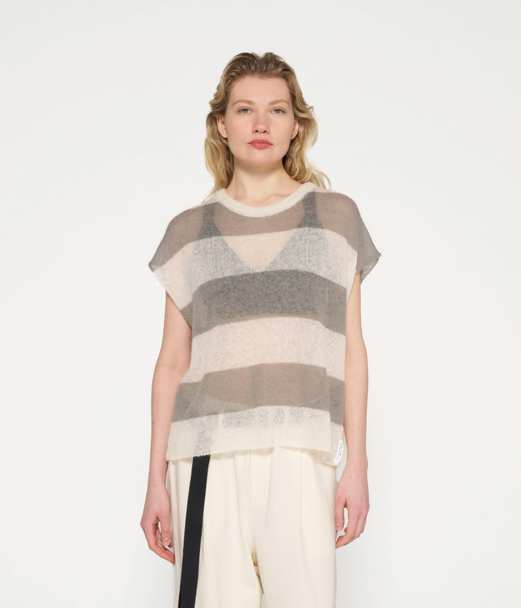 knit top stripes | ecru/sage