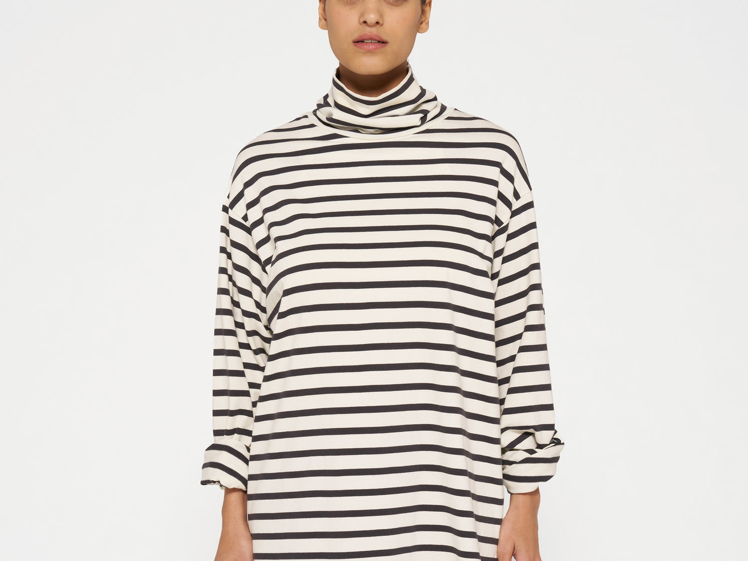 longsleeve coll tee stripes | light natural/grey raven