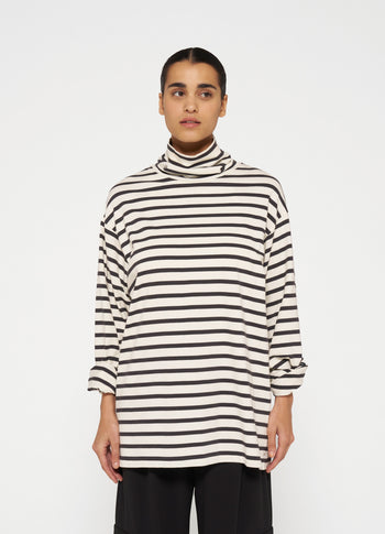 longsleeve coll tee stripes | light natural/grey raven