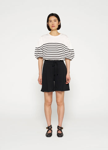 balloon sleeve tee stripes | ecru/black