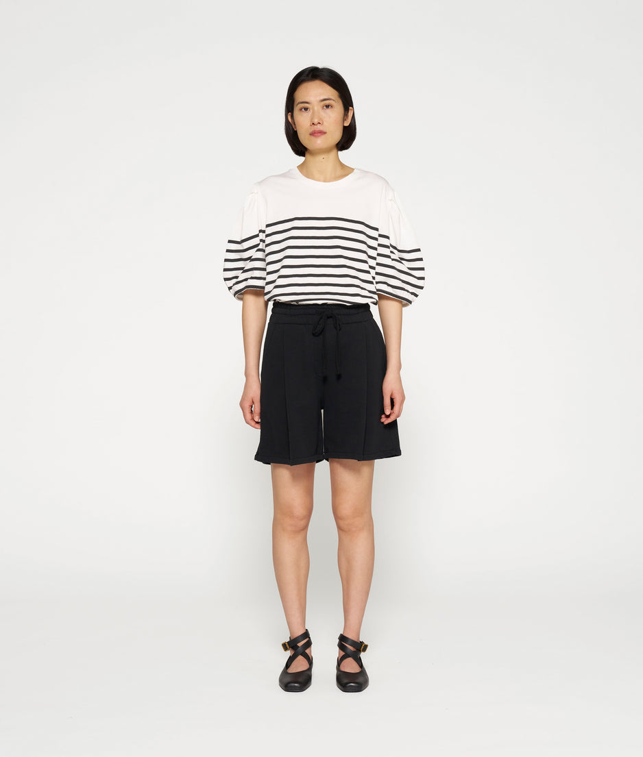 balloon sleeve tee stripes | ecru/black