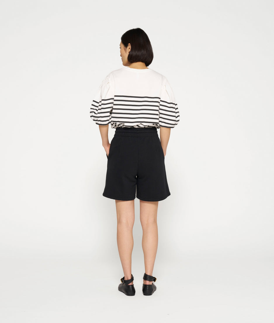 balloon sleeve tee stripes | ecru/black