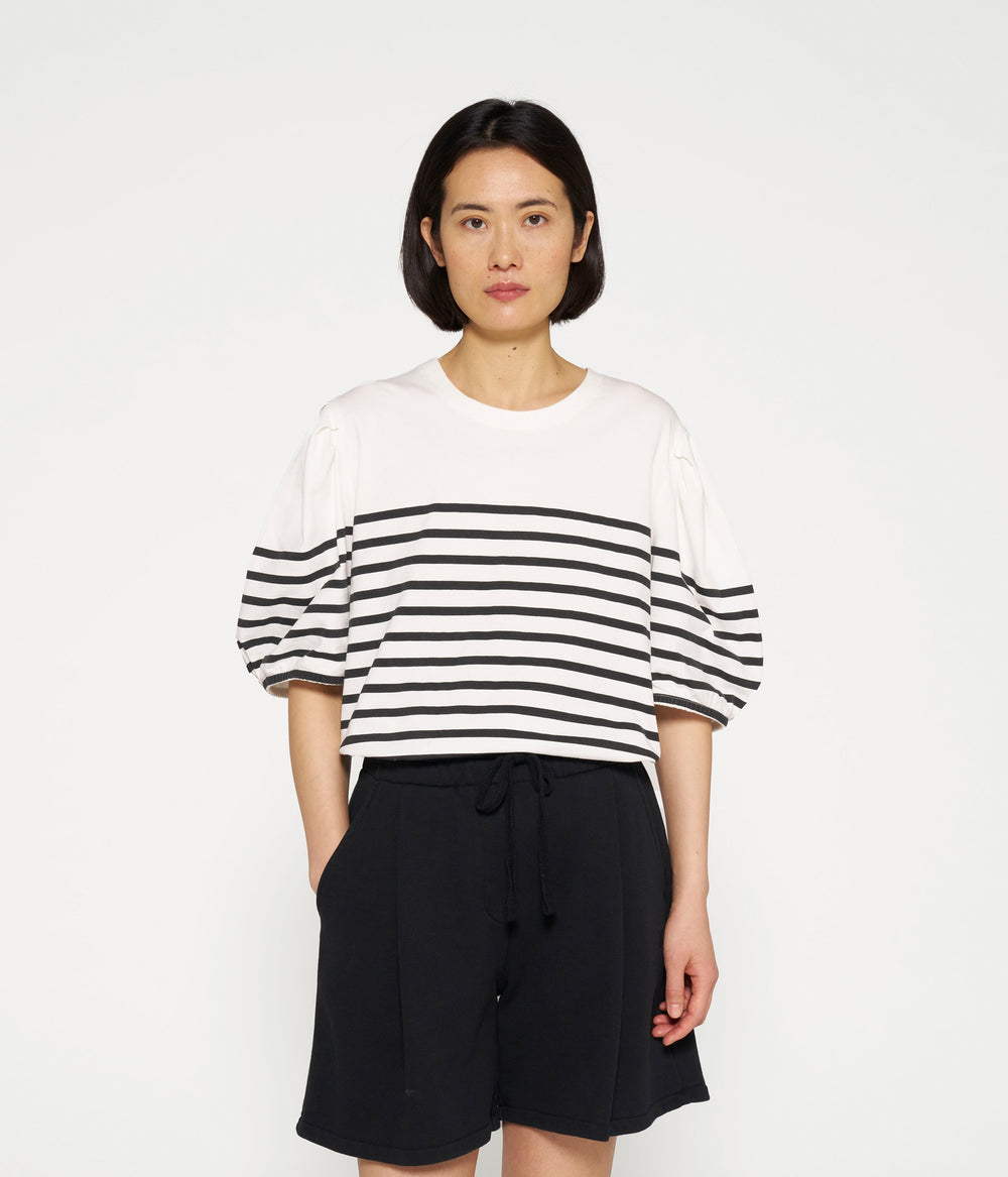 balloon sleeve tee stripes | ecru/black