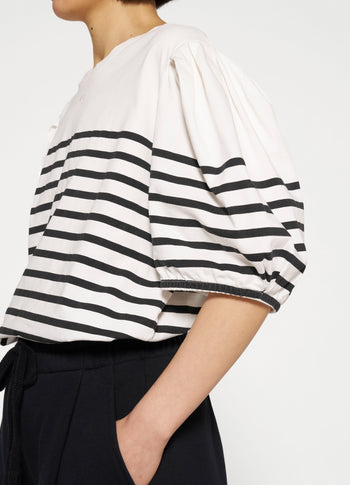 balloon sleeve tee stripes | ecru/black