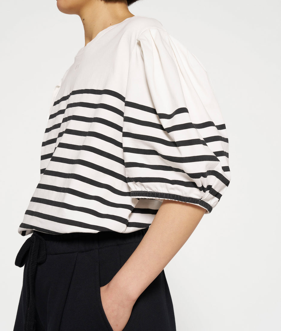 balloon sleeve tee stripes | ecru/black