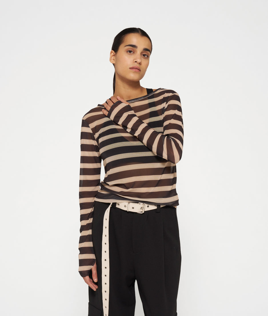 mesh tee stripes | black/light latte