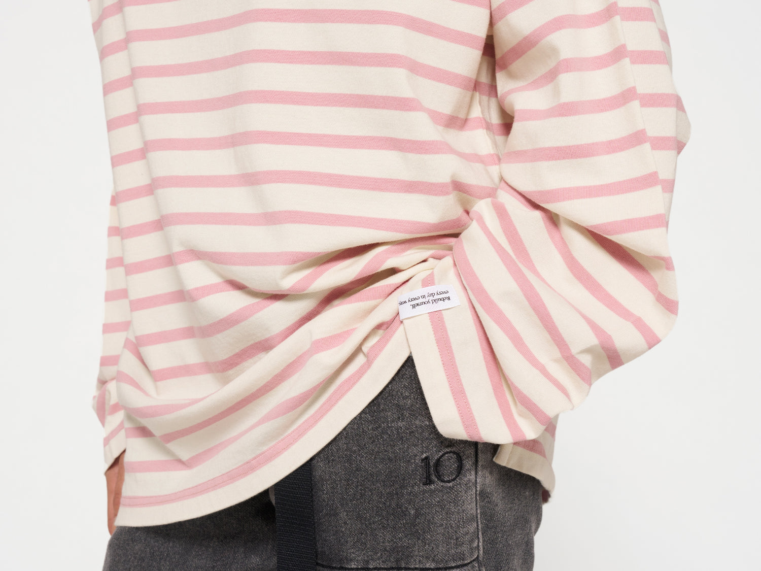 longsleeve coll tee stripes | light natural/dusty pink