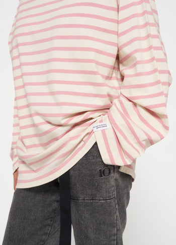 longsleeve coll tee stripes | light natural/dusty pink