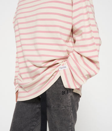 longsleeve coll tee stripes | light natural/dusty pink