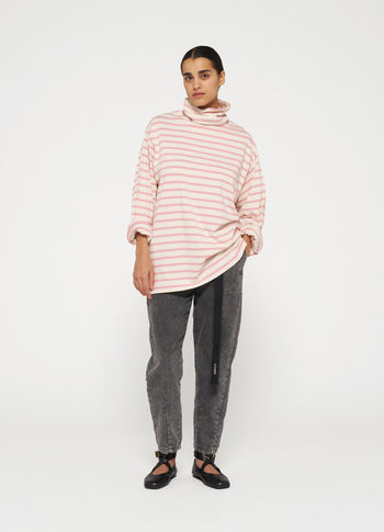 longsleeve coll tee stripes | light natural/dusty pink