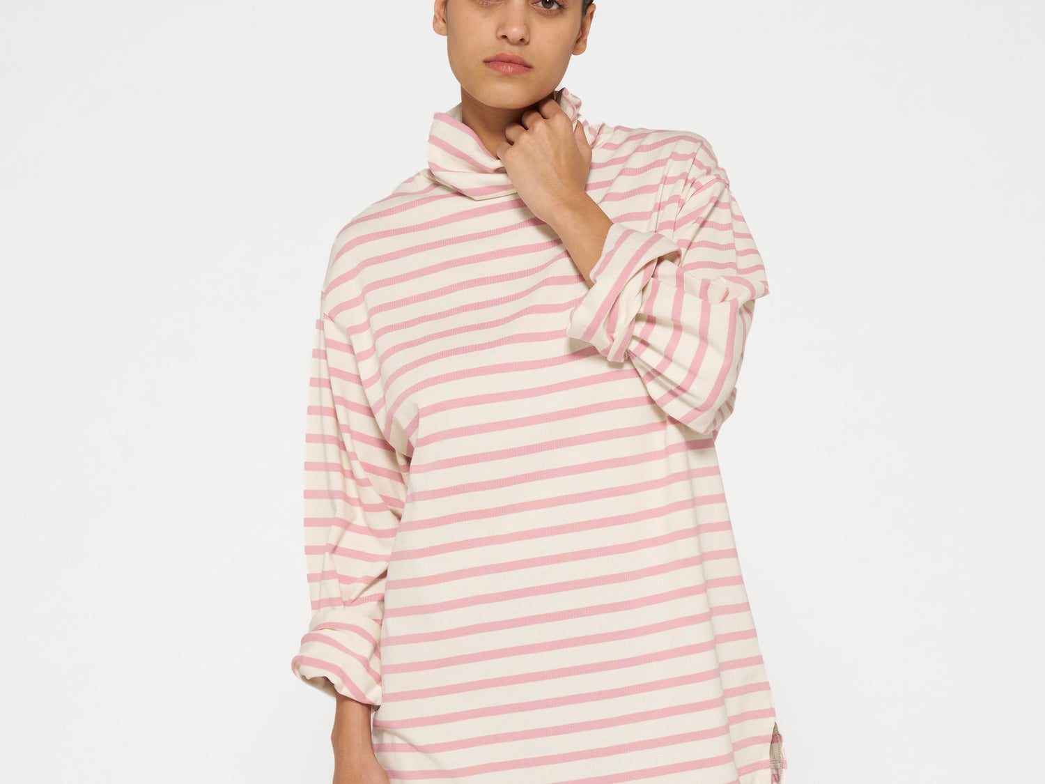 longsleeve coll tee stripes | light natural/dusty pink