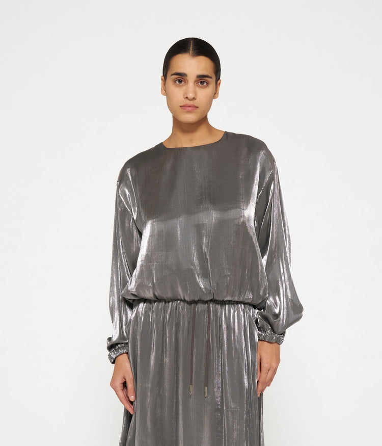 shiny balloon blouse | silver