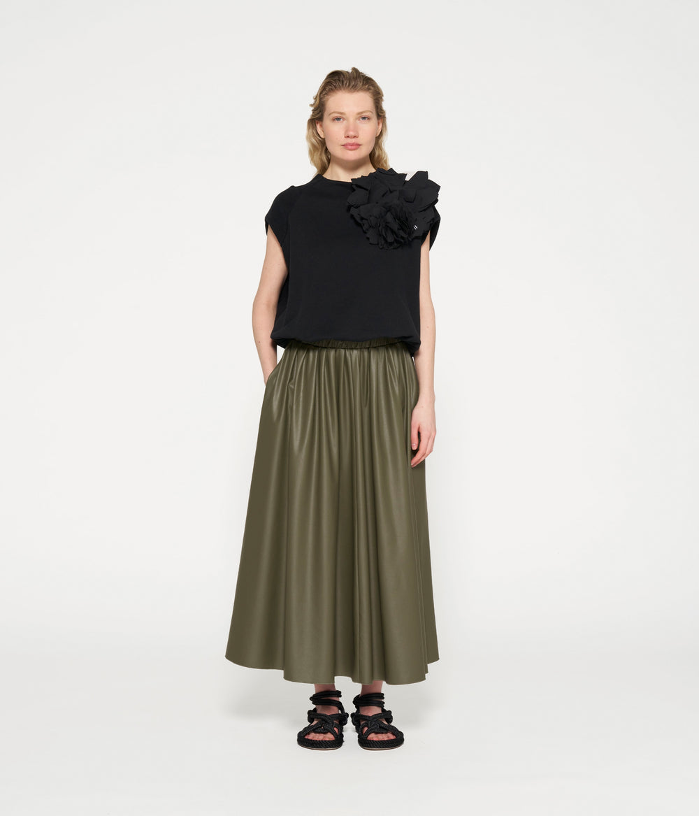 leather look pleated skirt | sage