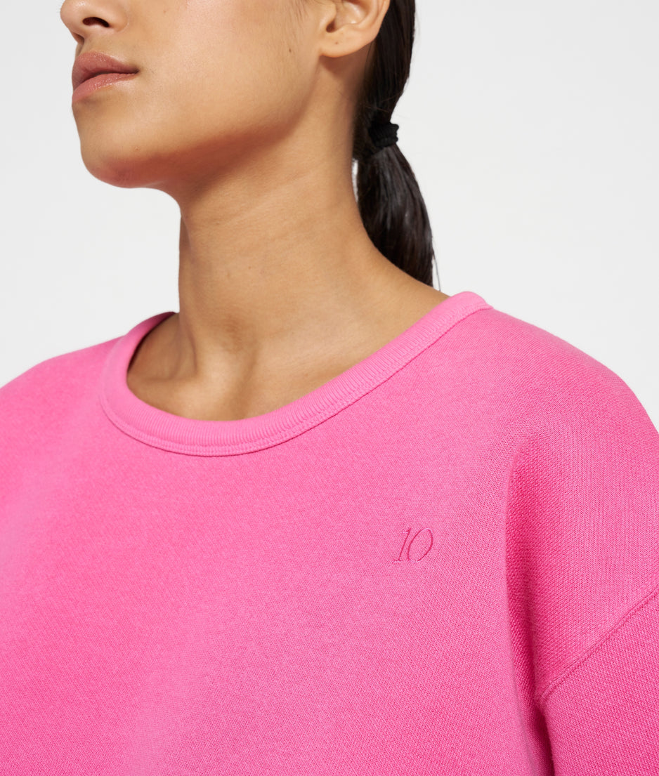 raw edge sweater | bright pink