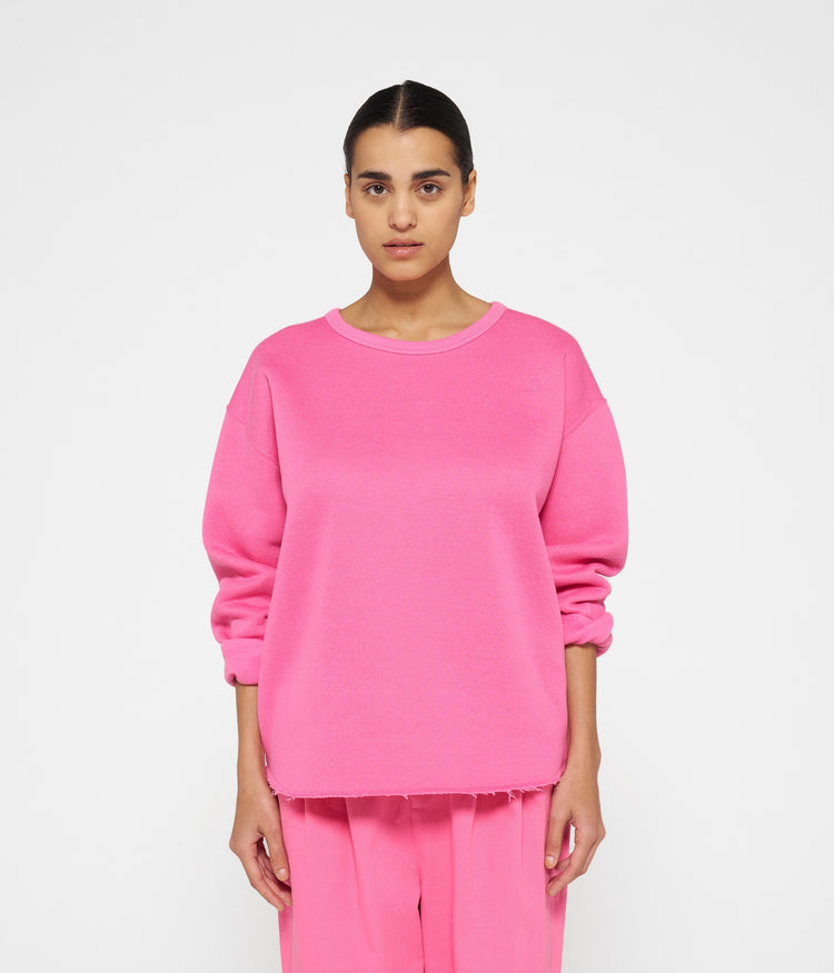 raw edge sweater | bright pink