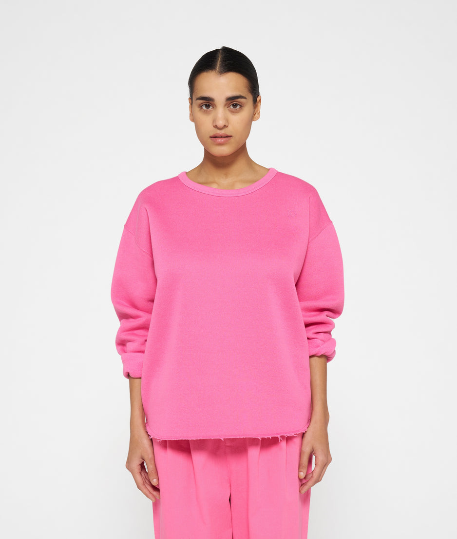 raw edge sweater | bright pink