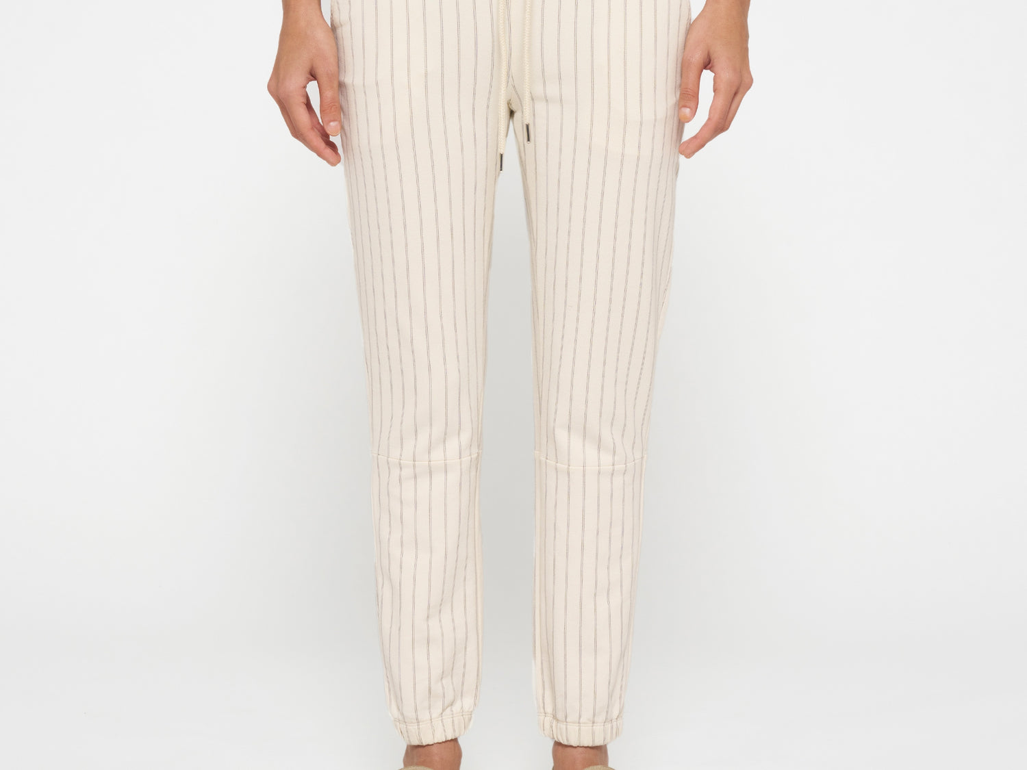 cropped jogger pinstripe | ecru