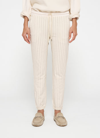 cropped jogger pinstripe | ecru