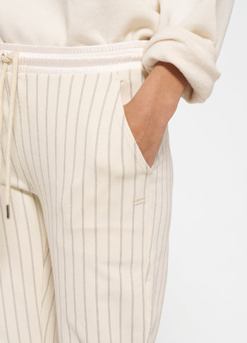 cropped jogger pinstripe | ecru