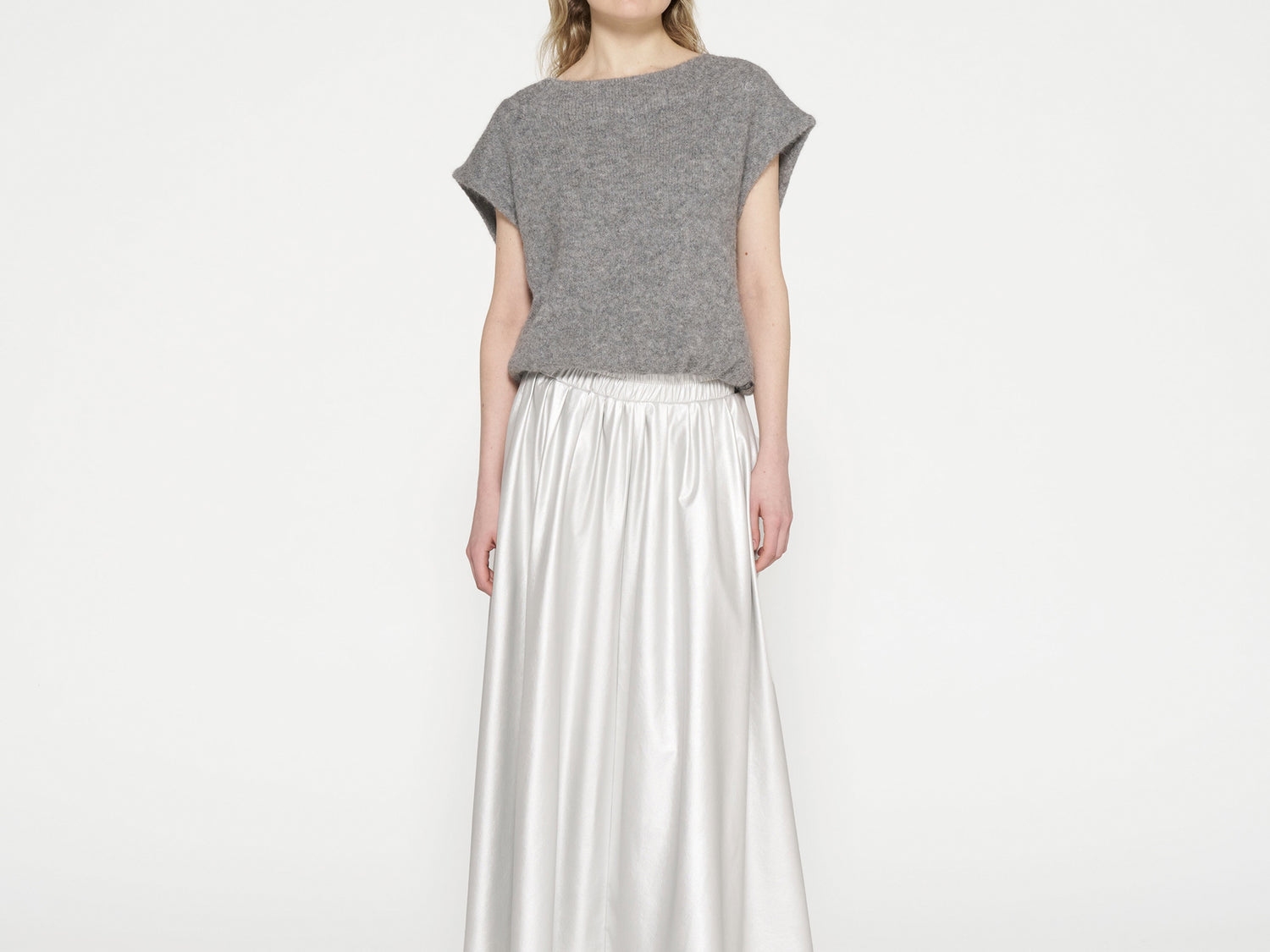 leather look pleated skirt | silver